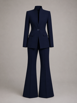 Women's Stand Collar Blazer & Trouser Suit Set