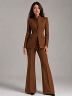 Women's Stand Collar Blazer & Trouser Suit Set