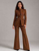 Women's Stand Collar Blazer & Trouser Suit Set