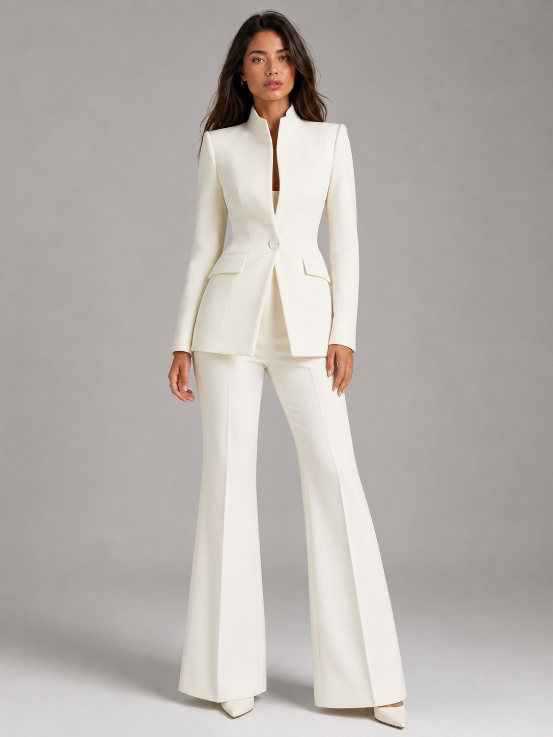 Women's Stand Collar Blazer & Trouser Suit Set