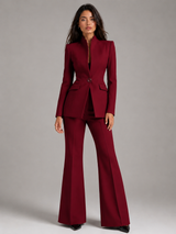 Women's Stand Collar Blazer & Trouser Suit Set