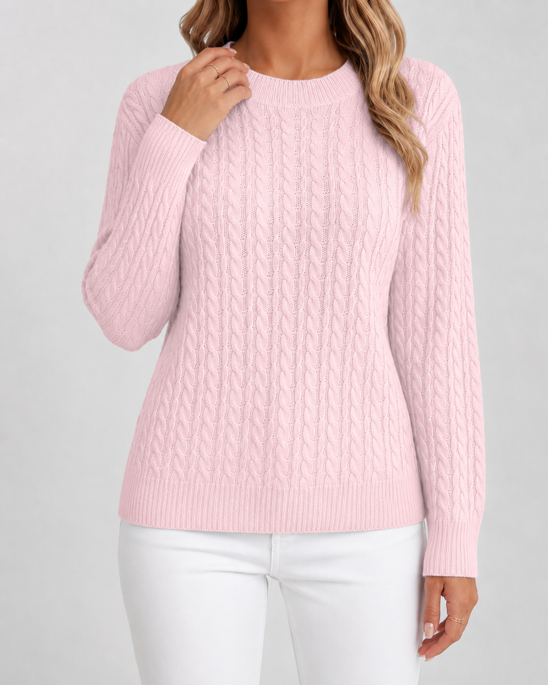 Women's Classic Cable Knit Crew Neck Sweater