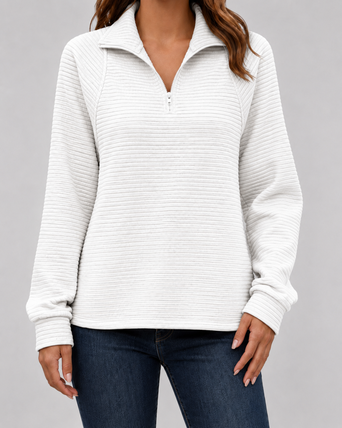 Women's Ribbed Quarter-Zip Pullover Sweater