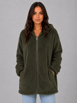 Hooded Longline Teddy Cardigan