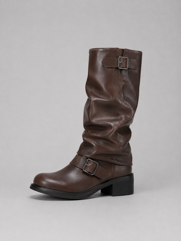 Women's Buckle Knee-High Biker Boots