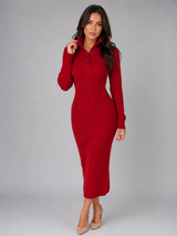 Knitted Polo Midi Dress