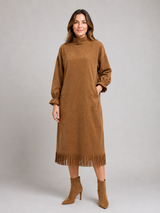 Suede Look Fringe Midi Dress