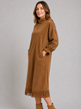 Suede Look Fringe Midi Dress