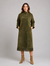 Suede Look Fringe Midi Dress