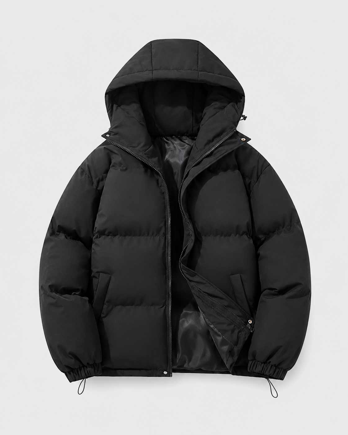 Men's Hooded Winter Puffer Jacket With Drawstring Hem