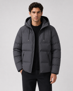 Men's Winter Puffer Jacket With Drawstring Hood & Zip Pockets