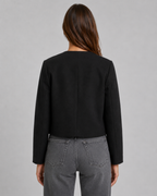 Women's Cropped Collarless Jacket With Gold Buttons