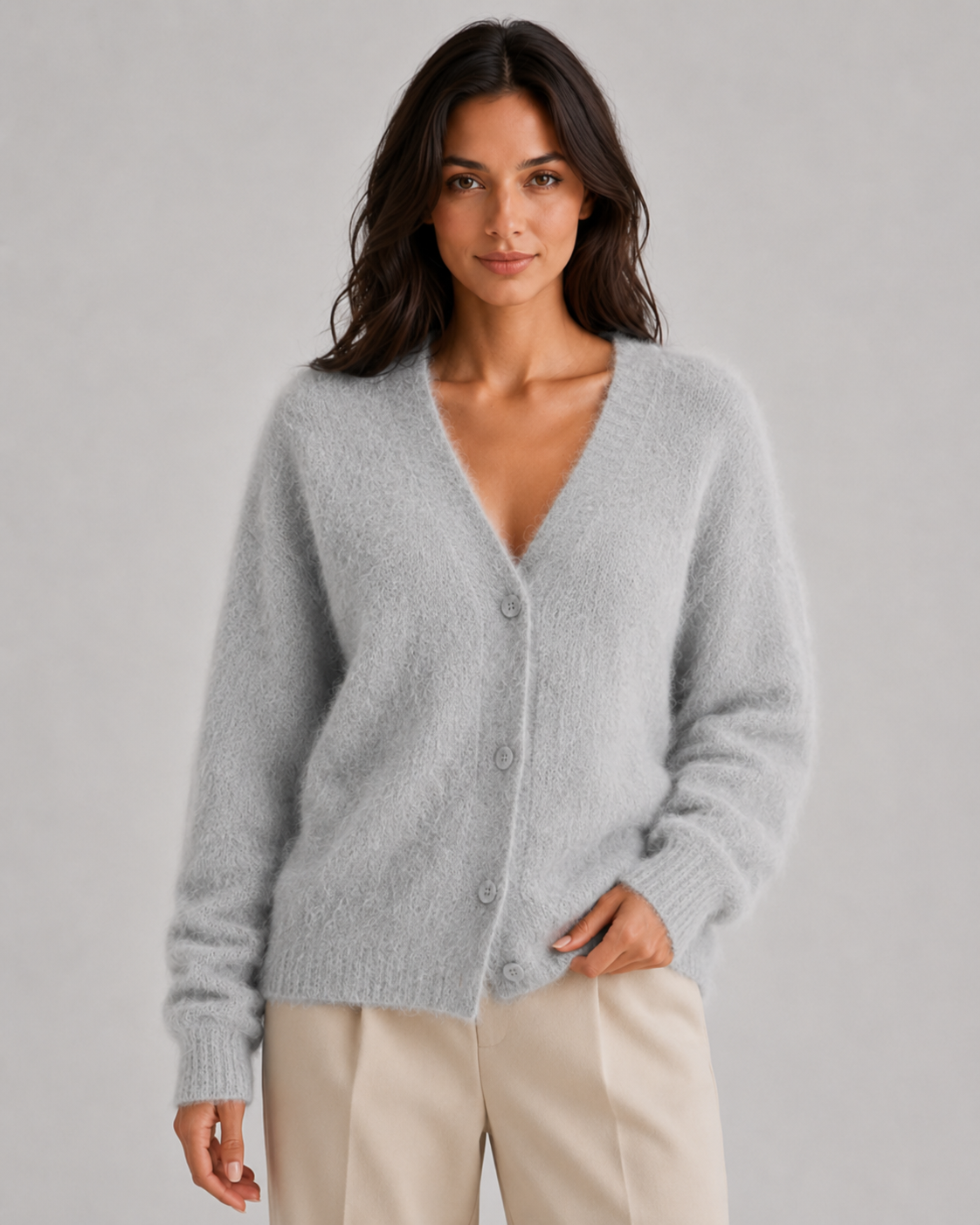 Women's Fluffy V-Neck Button-Front Cardigan