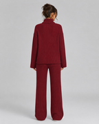 Women's Ribbed Knitted Co-Ord Set With Wide-Leg Trousers