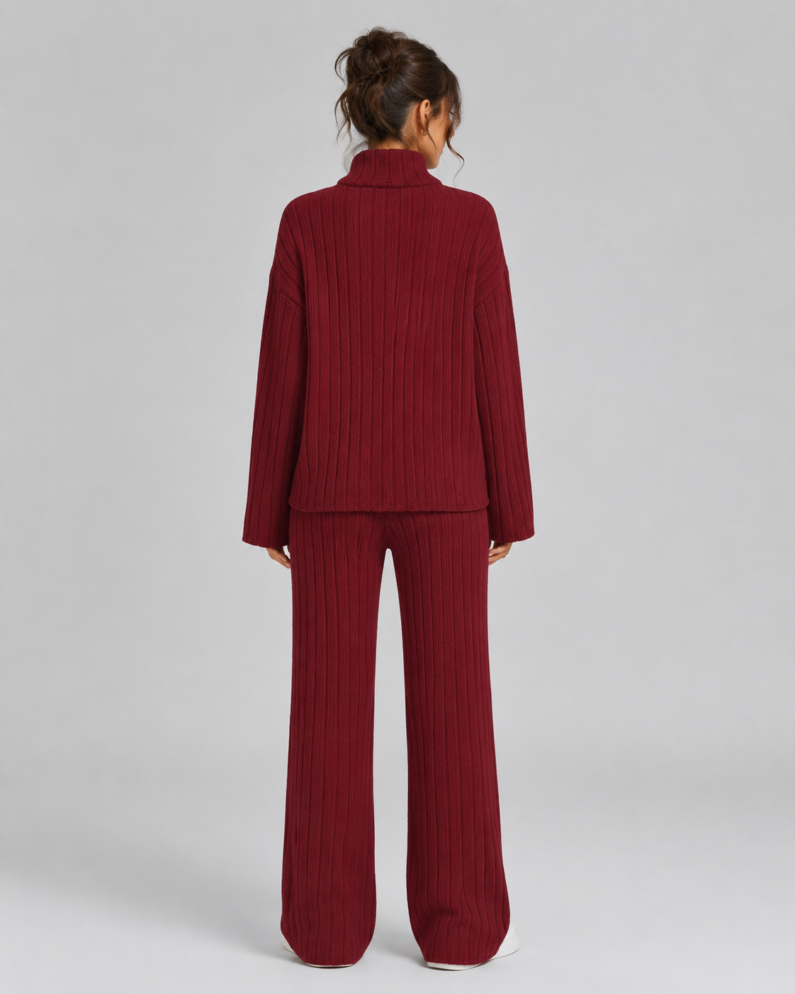 Women's Ribbed Knitted Co-Ord Set With Wide-Leg Trousers